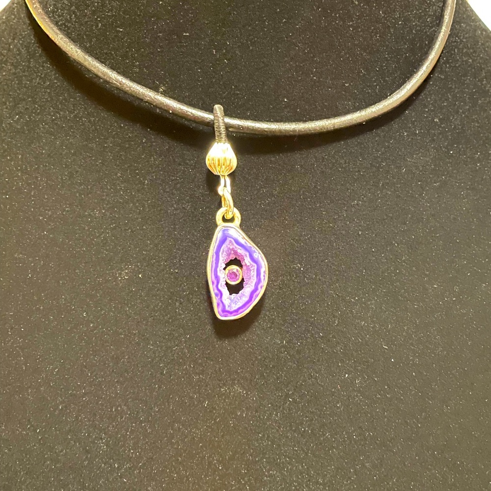 Natural amethyst agate and Druzy pendant